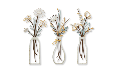 Metal Flowers Wall Art II - Beige Gold