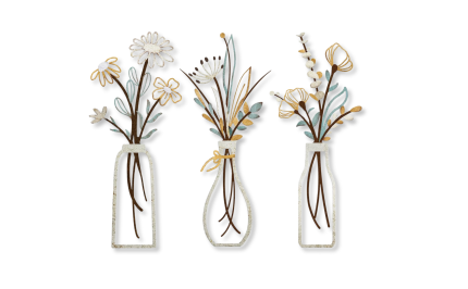 Metal Flowers Wall Art II - Beige Gold
