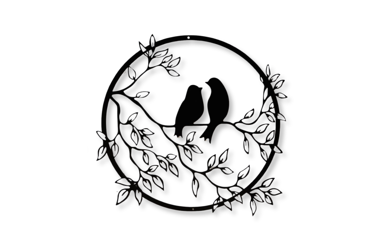 Metal Wall Art Bird on Tree - Black